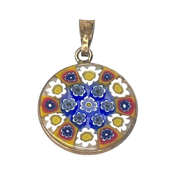 VTG 2225 VI Vincenza Italy Millefiori PENDANT For Necklace 925 Silver 20mm Round - Picture 2 of 6
